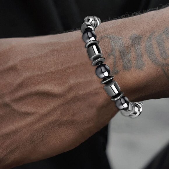 Chic 8 Pcs Hematite Bead Bracelets - Stylish Jewelry Gift for All Occasions - Picture 5 of 7